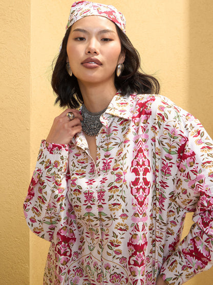 Women's Pink & White Floral Shirt With Pan