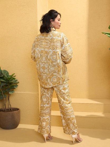 Women's Yellow Cambric Floral Shirt With Pan