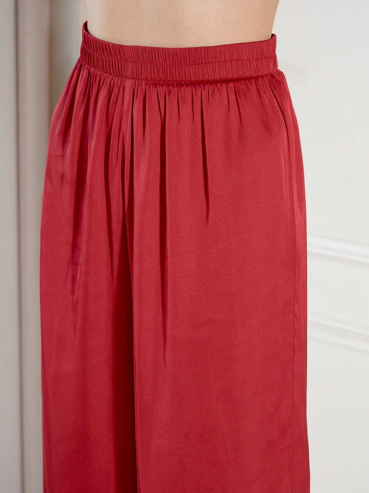 Women's Maroon Satin Shirt With Lounge Pants