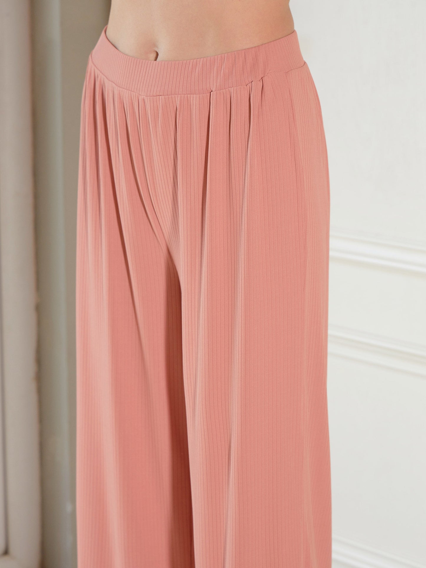 Women's Peach Rib Strappy Top With Pants & Longline Shrug