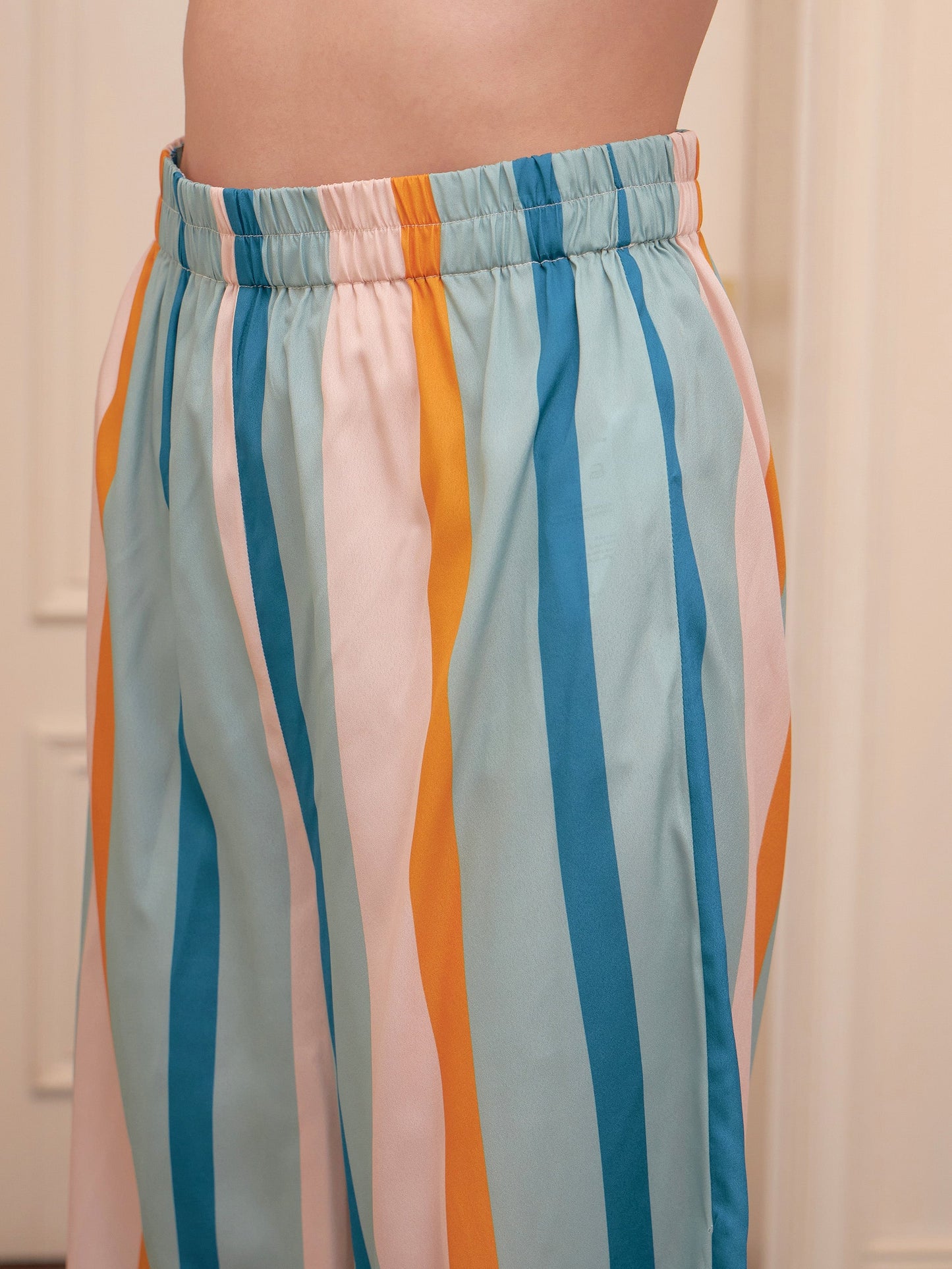 Women's Multi Striped Notch Shirt With Lounge Pants