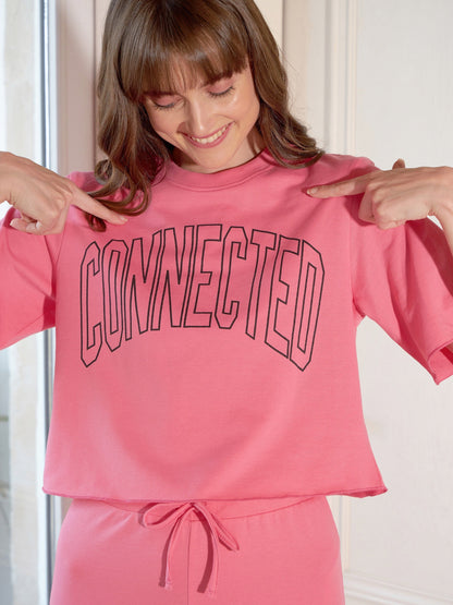 Women's Pink CONNECTED Terry Crop T-Shirt With Lounge Pants