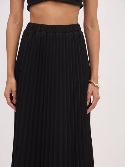 Women's Black Sleeveless Waistcoat With Midi Skirt