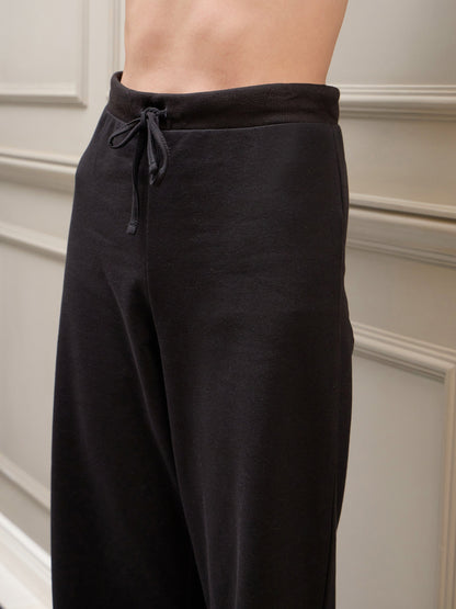 Women's Black Wild Terry Crop T-Shirt With Lounge Pant
