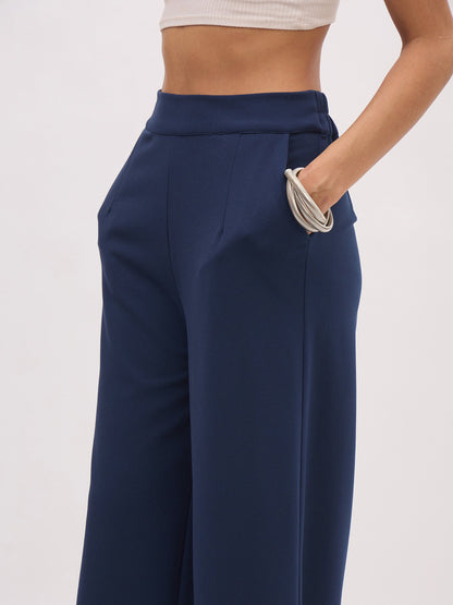 Women's Blue Front Slit Top With Straight Pants