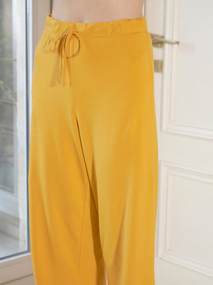 Women's Mustard Ruched T-Shirt With Lounge Pants