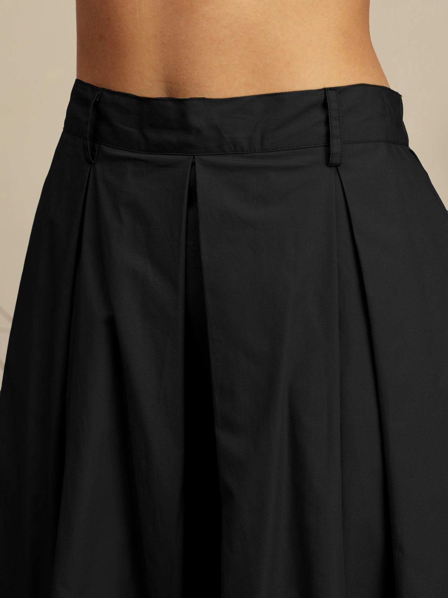 Women's Black Poplin Crop Shirt With Pleated Skirt