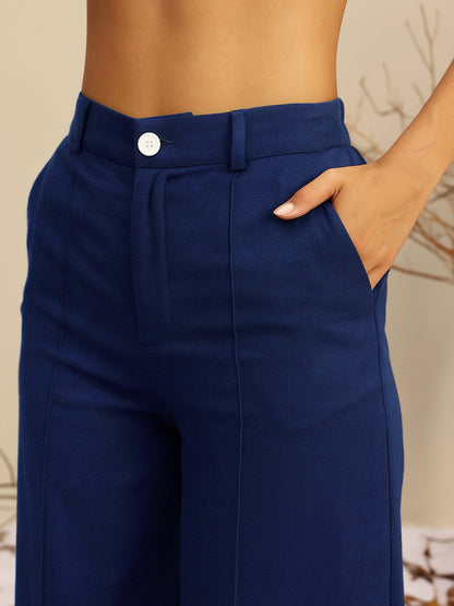 Women's Navy Full Sleeves Top With Mom Fit Pants