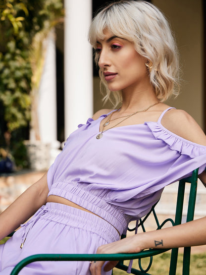 Women's Lavender Strappy V-Neck Crop Top With Palazzos