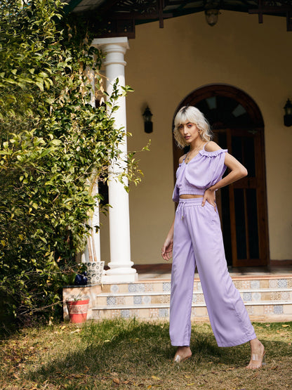 Women's Lavender Strappy V-Neck Crop Top With Palazzos