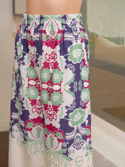 Women's Green & Magenta Floral Notch Shirt With Lounge Pants