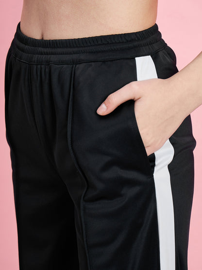 Women's Black I WANT YOU Boxy T-Shirt With Side Button Track Pants
