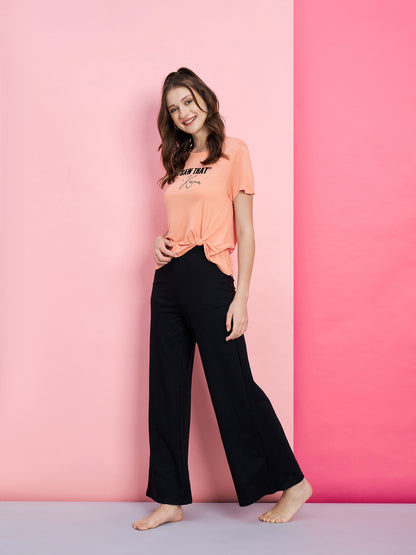 Women's Peach I SAW KARMA T-shirt With Black Track Pants