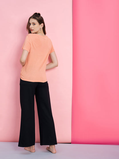 Women's Peach I SAW KARMA T-shirt With Black Track Pants