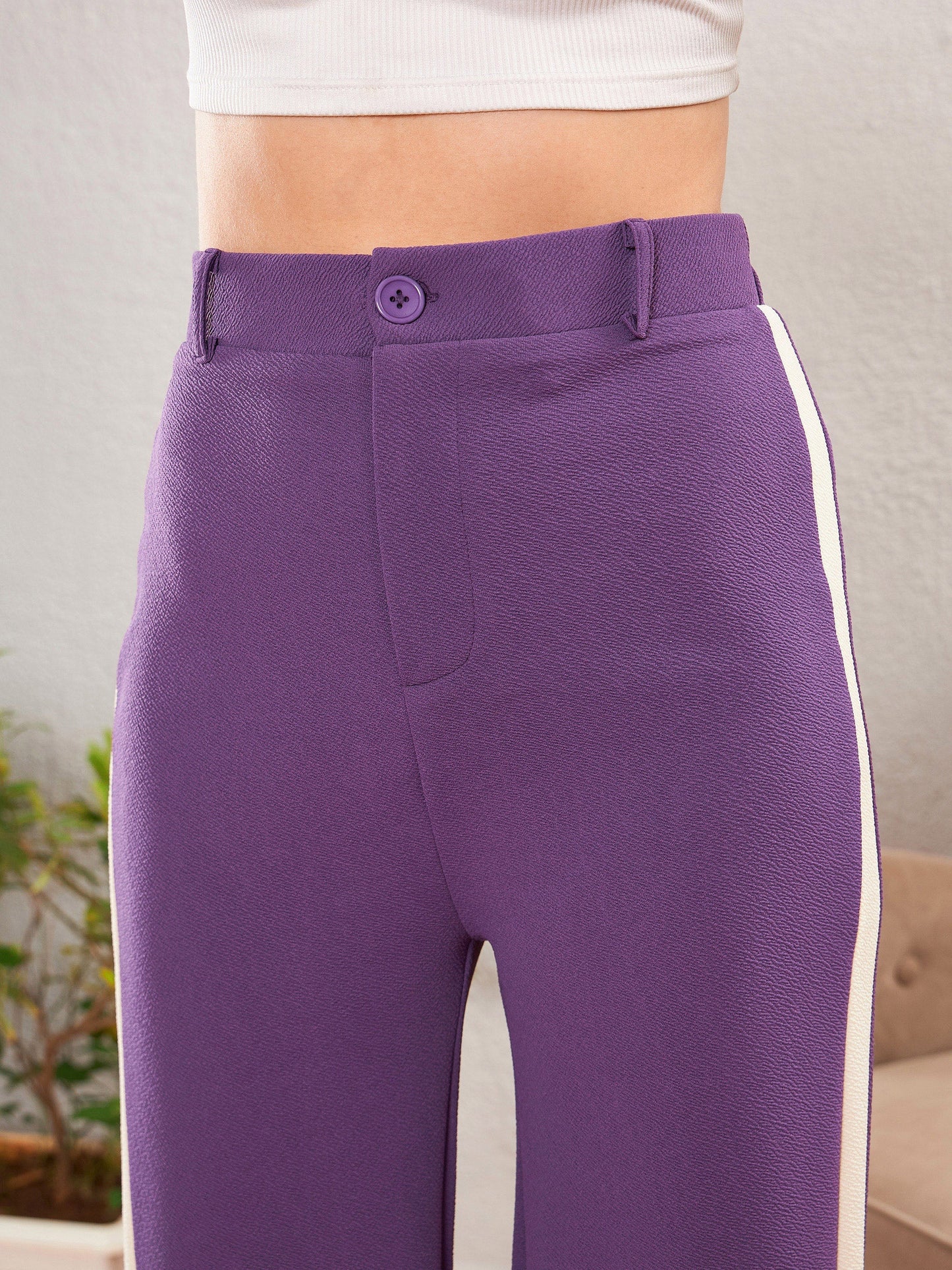 Women's Purple Sleeveless Blazer With Bell Bottom Pants