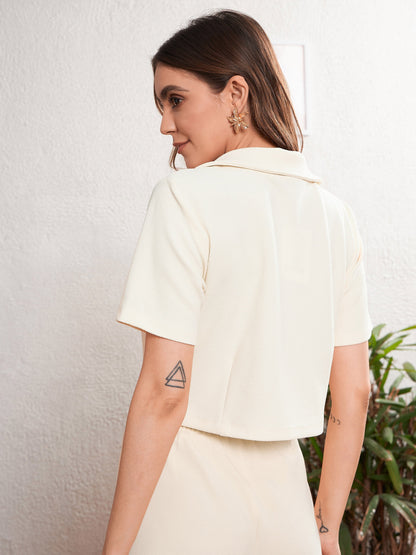Women's Cream Crop Blazer With Palazzo Pants