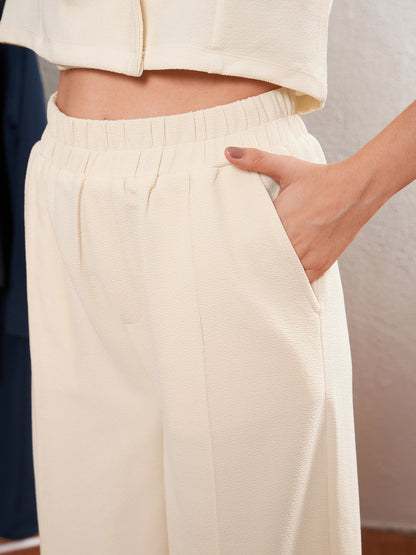 Women's Cream Crop Blazer With Palazzo Pants