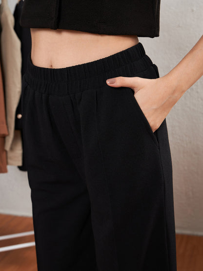 Women's Black Crop Blazer With Palazzo Pants