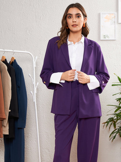 Women's Purple Longline Blazer With Darted Pants