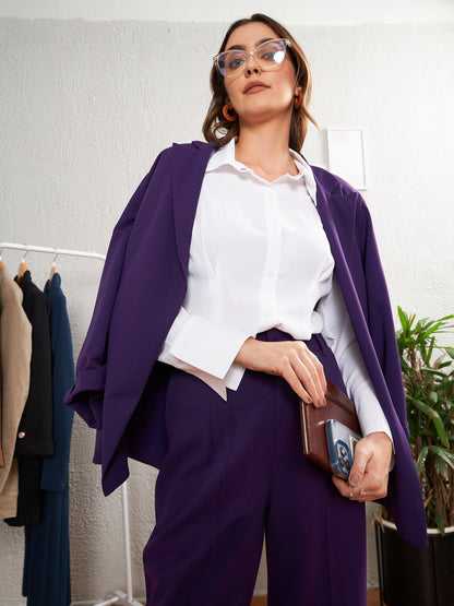 Women's Purple Longline Blazer With Darted Pants