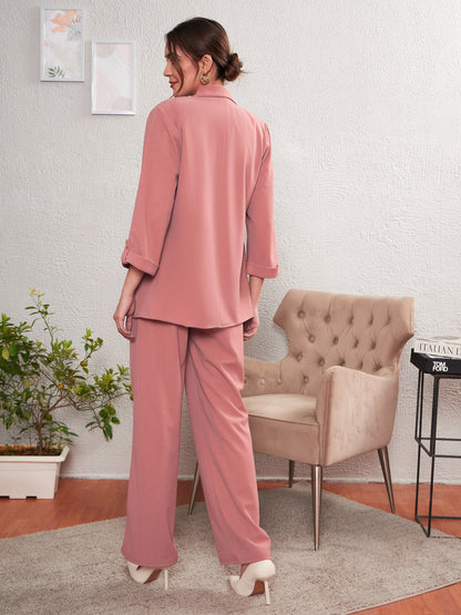 Women's Peach Longline Blazer With Darted Pants