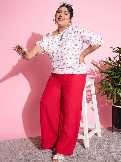 Women's Red Cherry One Shoulder Top With Pants