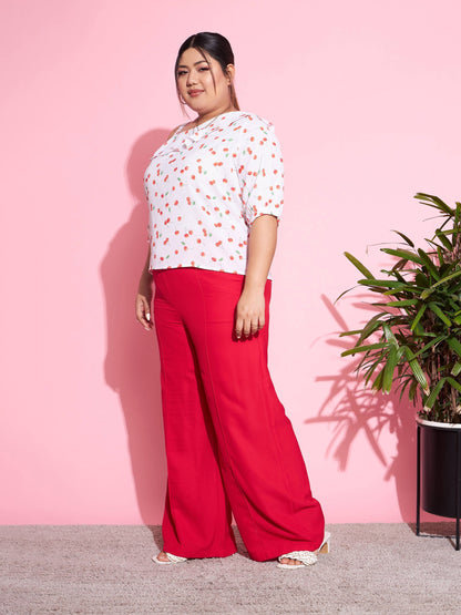 Women's Red Cherry One Shoulder Top With Pants