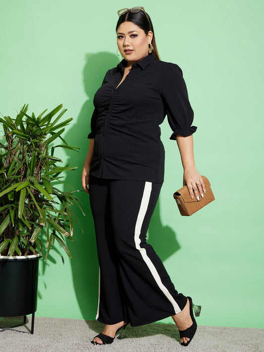 Women's Black Ruched Shirt With Side Tape Pants