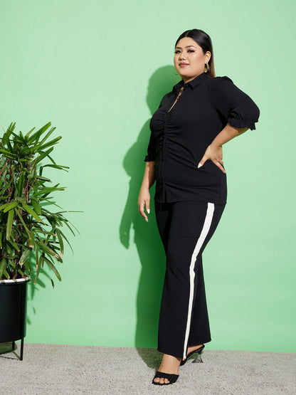 Women's Black Ruched Shirt With Side Tape Pants