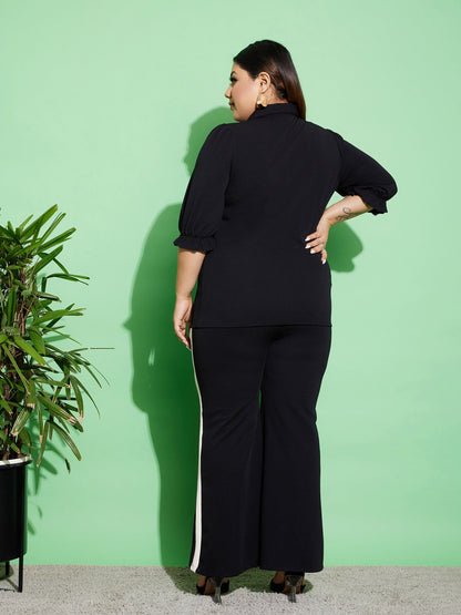 Women's Black Ruched Shirt With Side Tape Pants