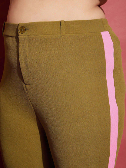 Women's Olive Ruched Shirt With Side Tape Pants