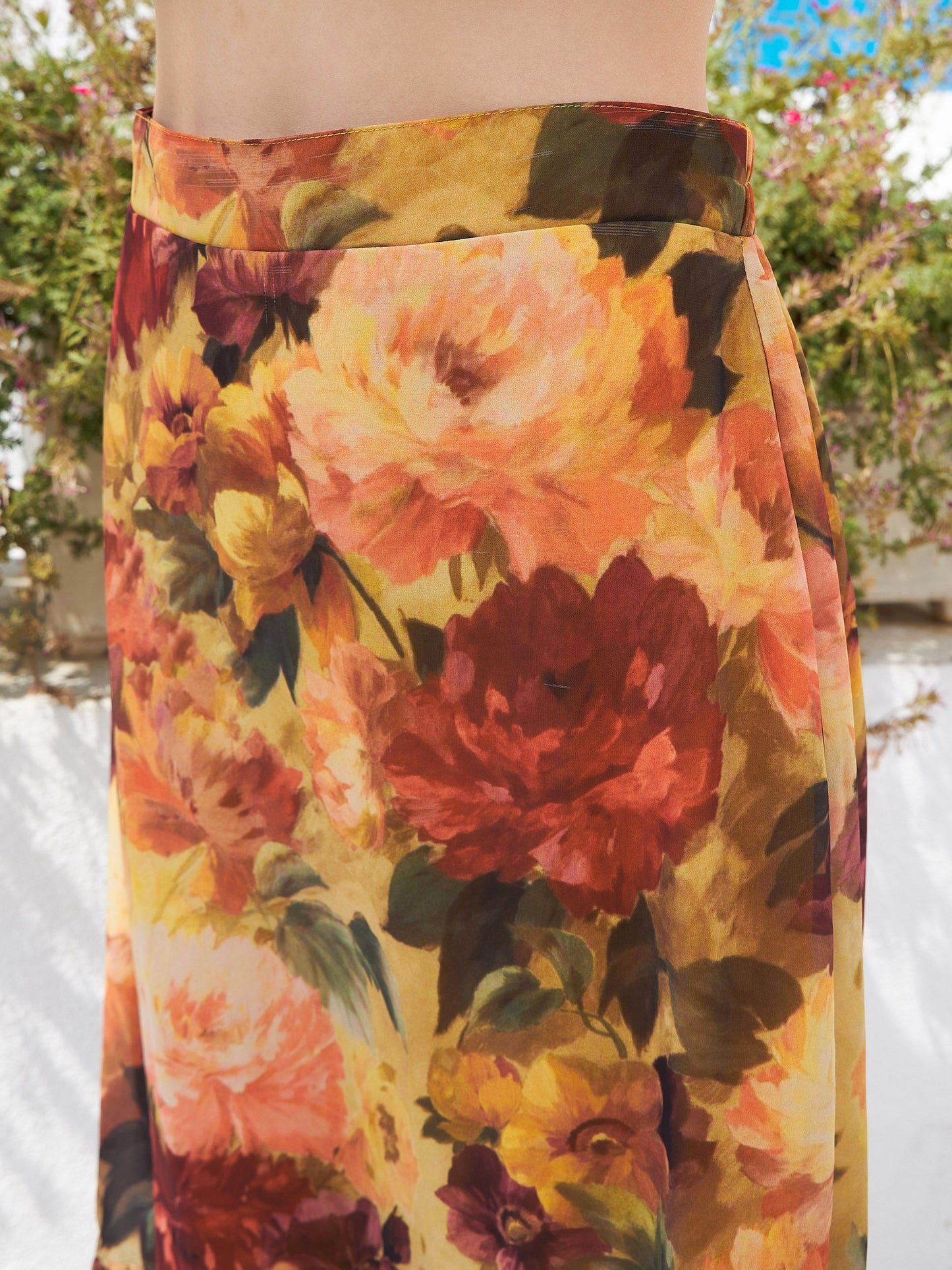 Women's Rust Floral Front Crop Top With Skirt