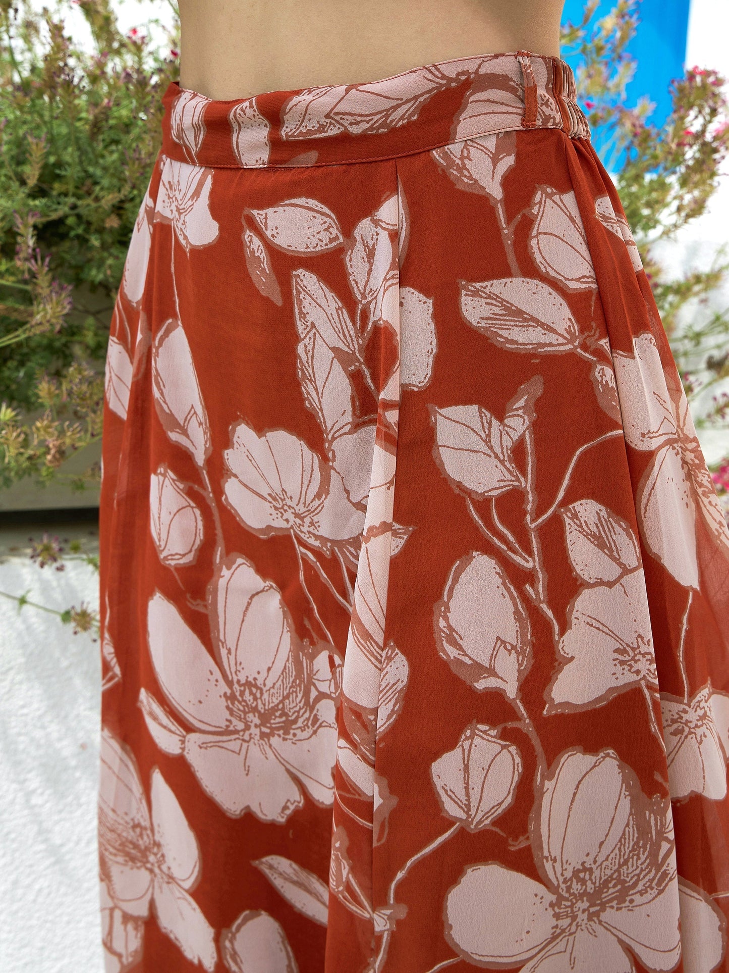 Women's Brown Floral Wrap Top with Skirt