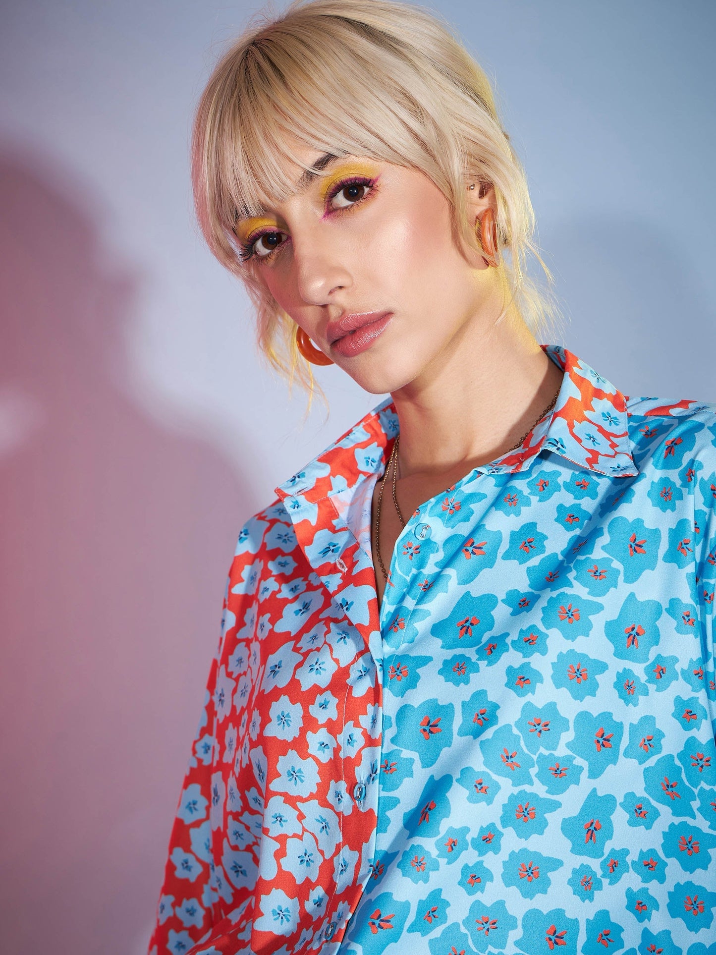 Women's Turquoise & Orange Floral Shirt With Wrap Skirt