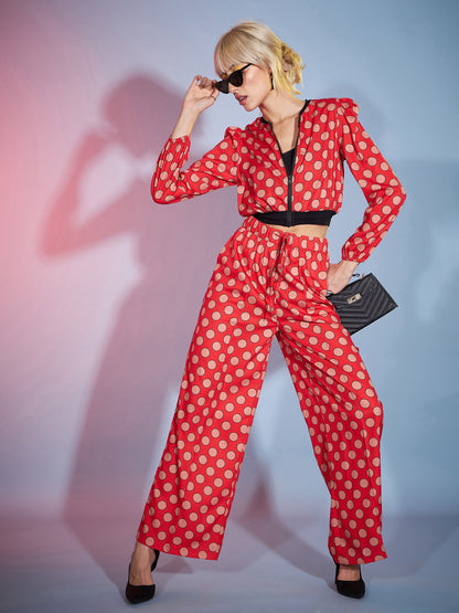 Women's Red Polka Jacket With Darted Pants