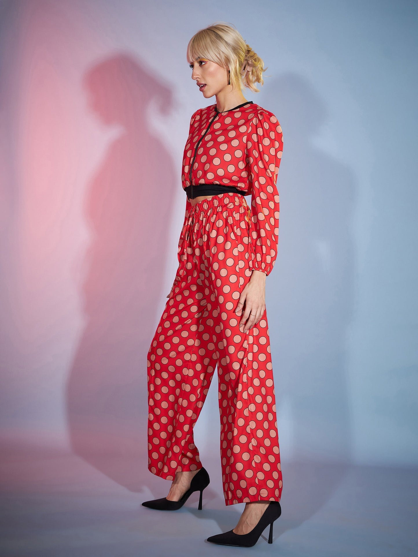 Women's Red Polka Jacket With Darted Pants