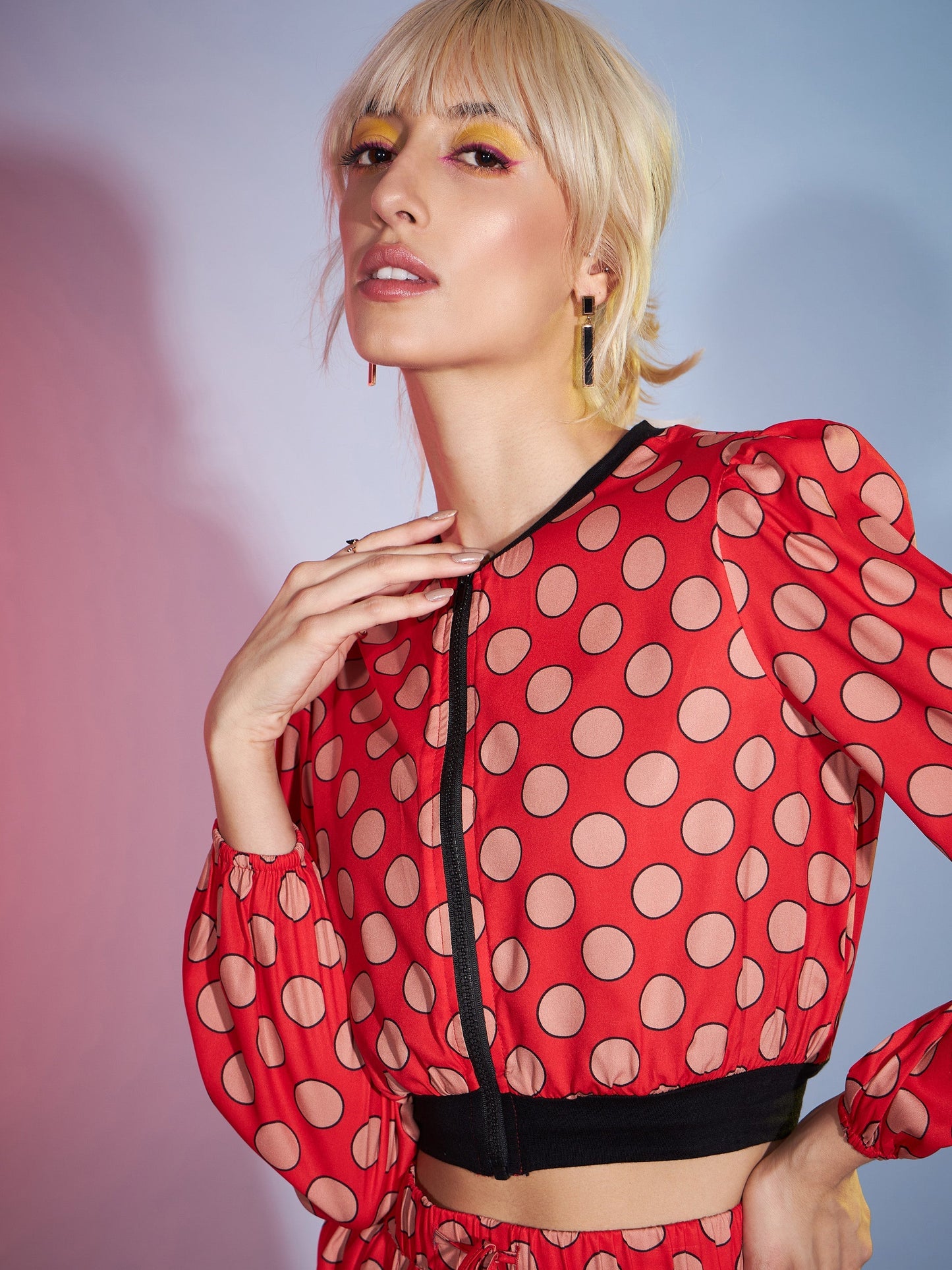 Women's Red Polka Jacket With Darted Pants