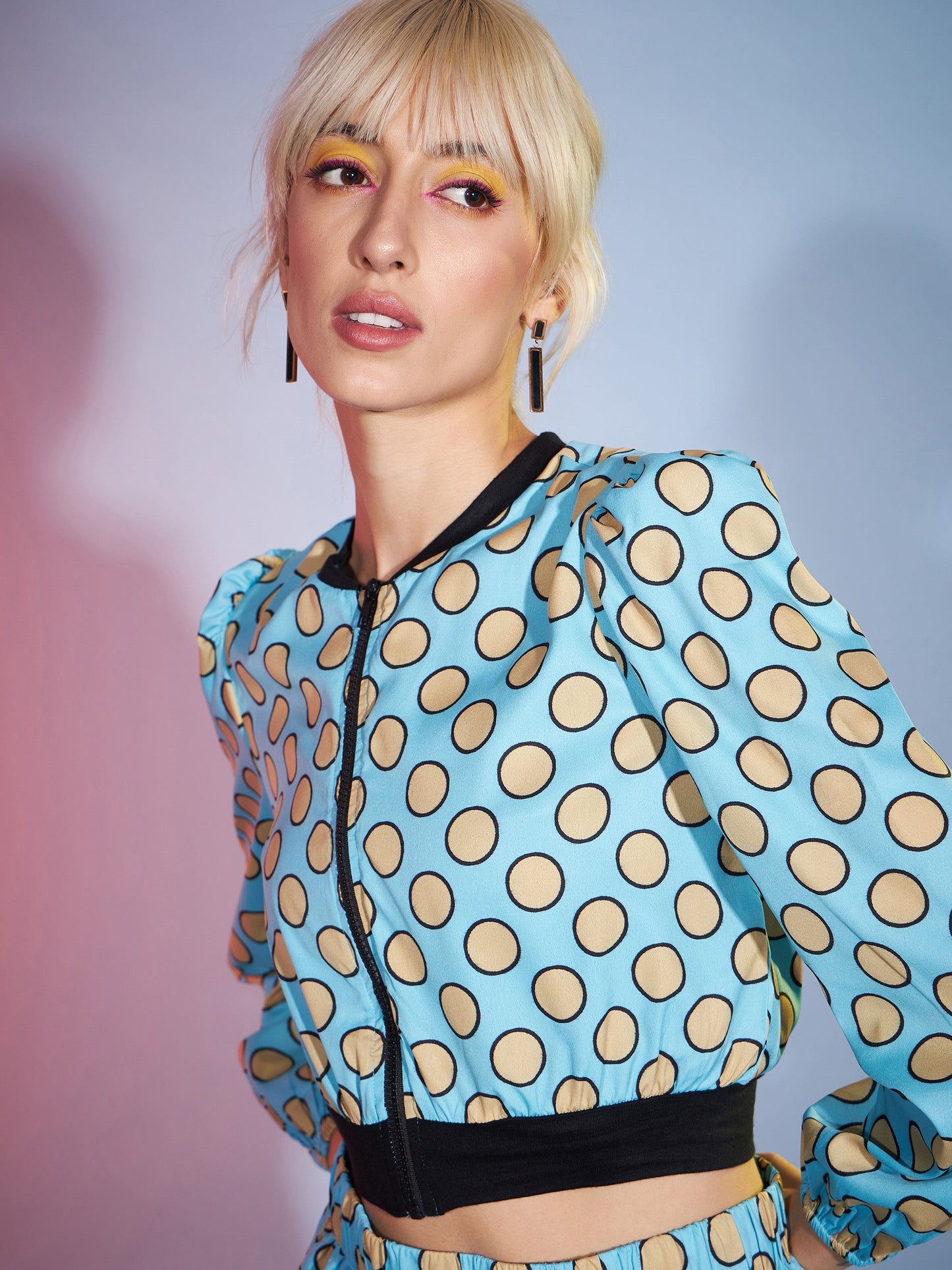 Women's Turquoise Polka Jacket With Darted Pants