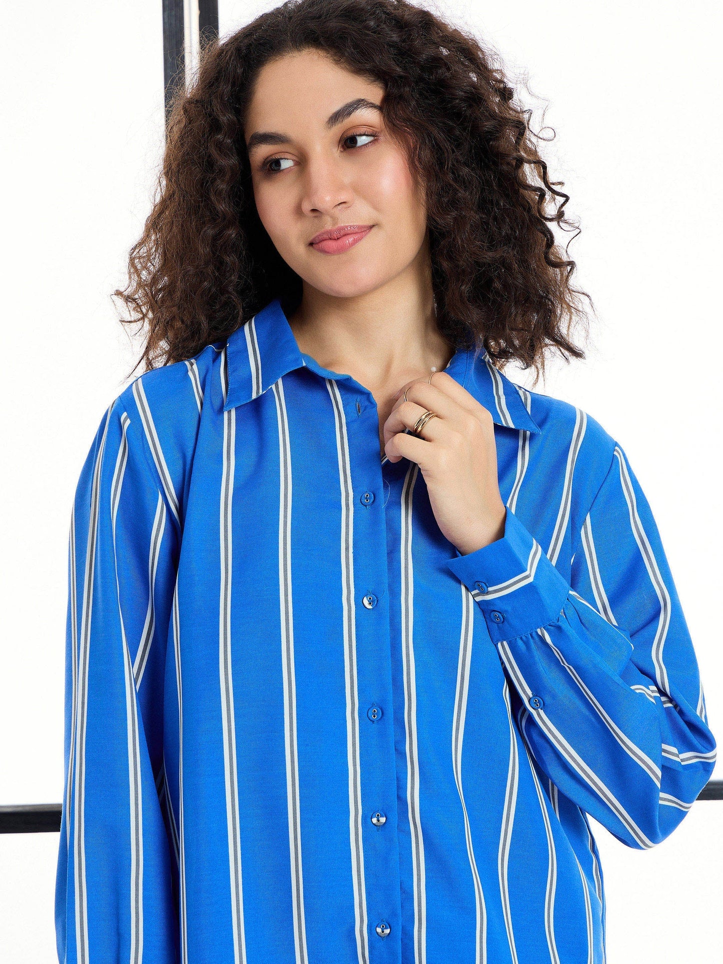 Women's Blue Striped Night Suit