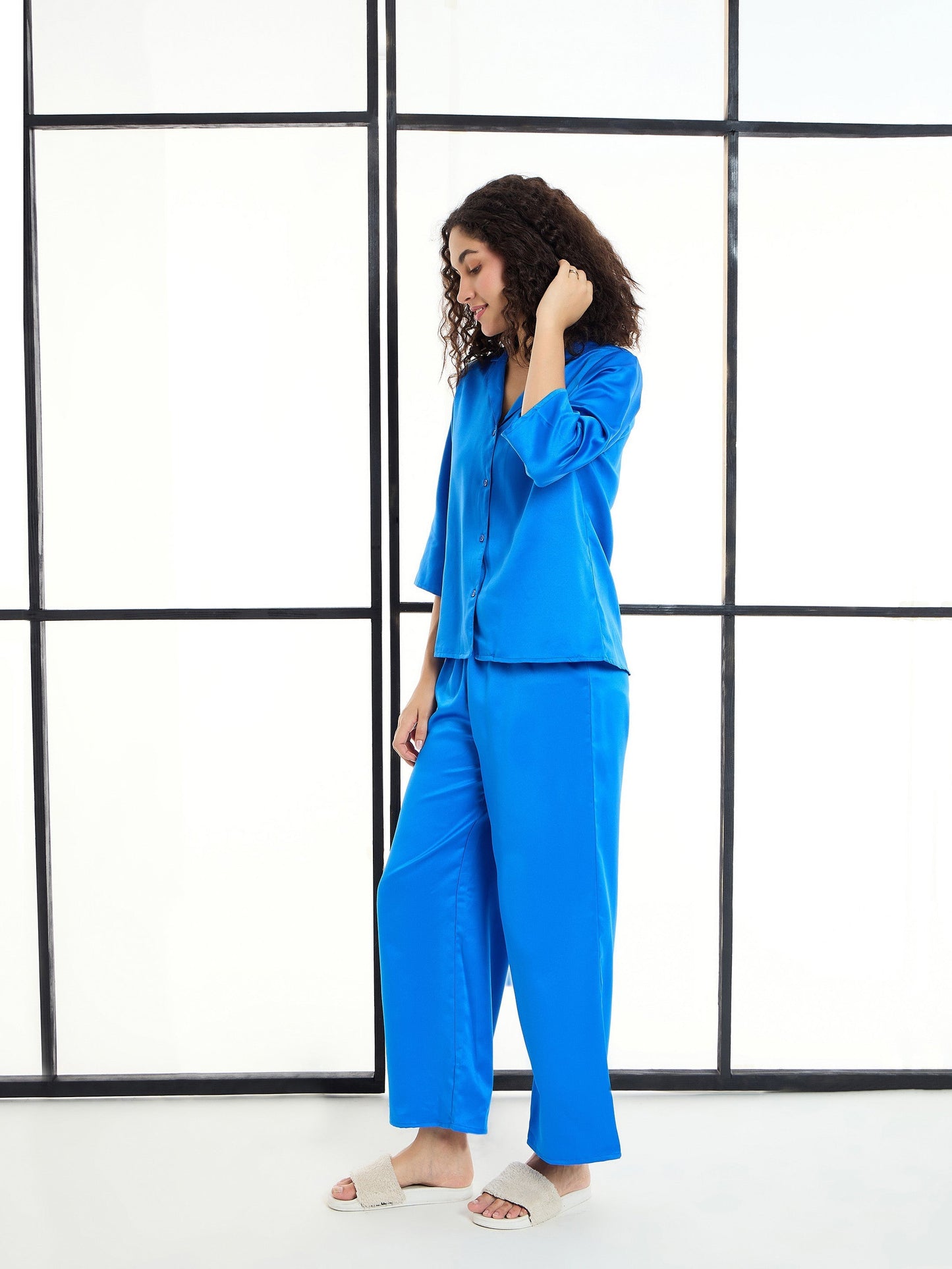 Women's Blue Solid Night Suit