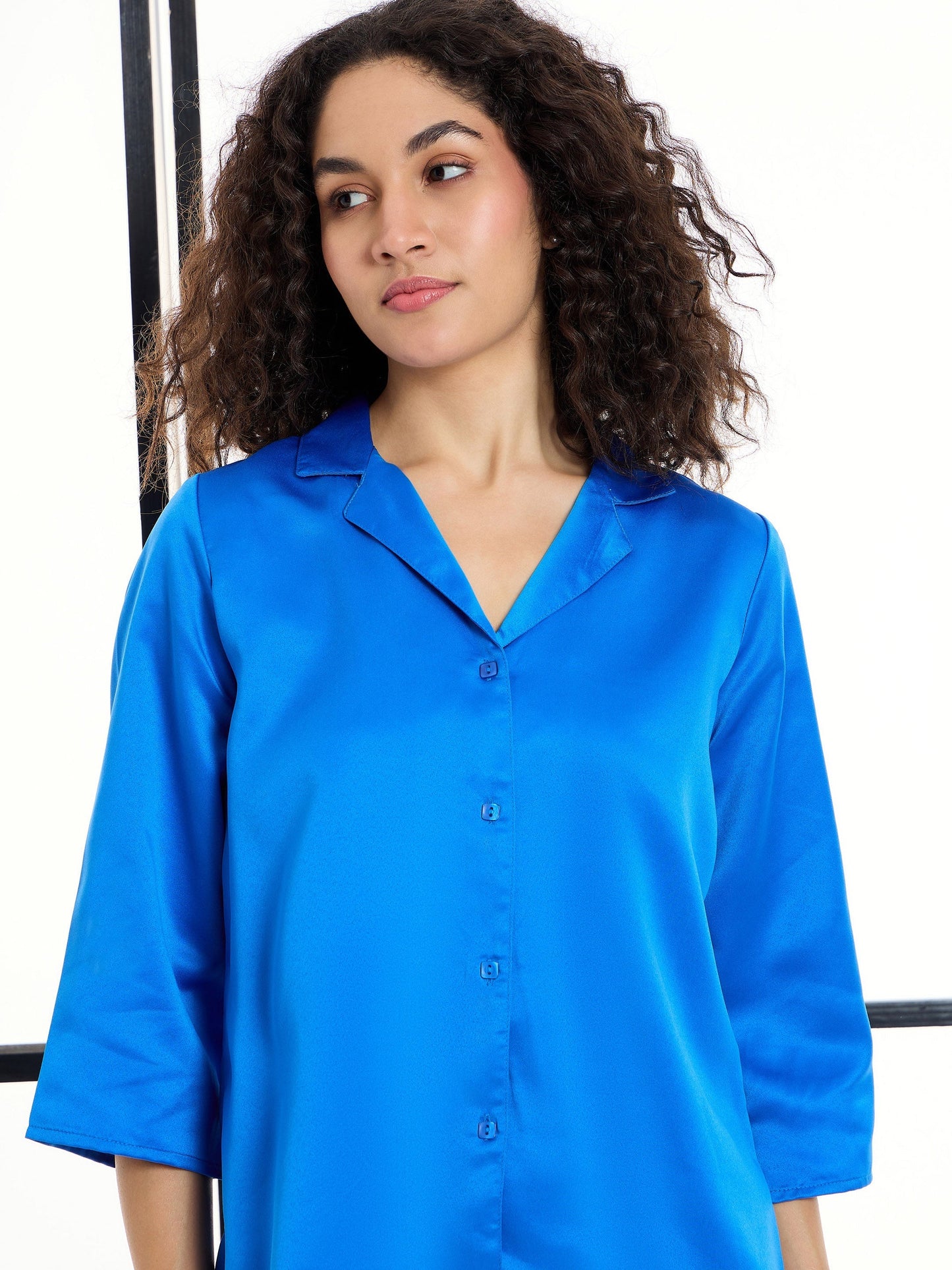 Women's Blue Solid Night Suit