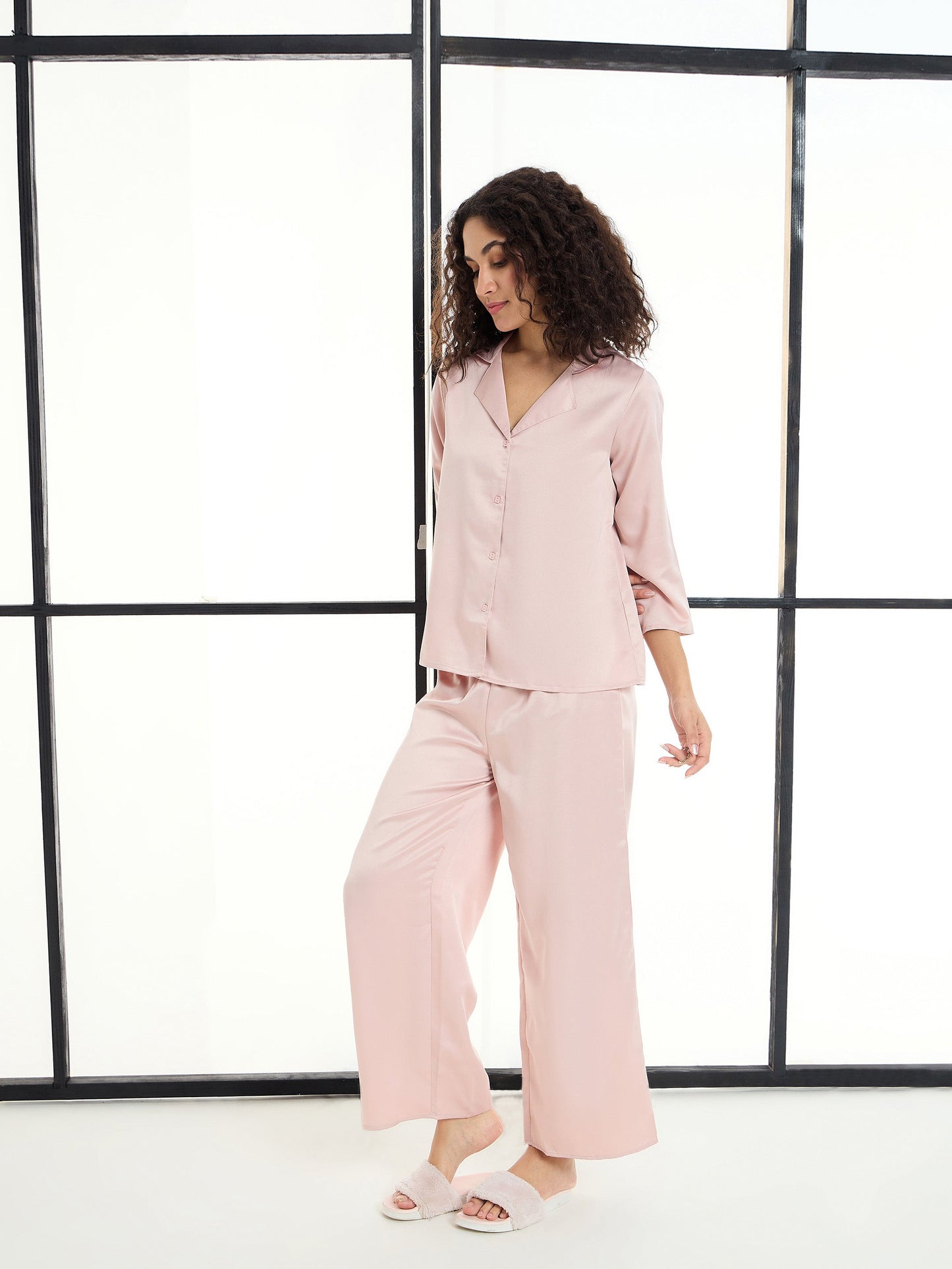 Women's Pink Solid Night Suit