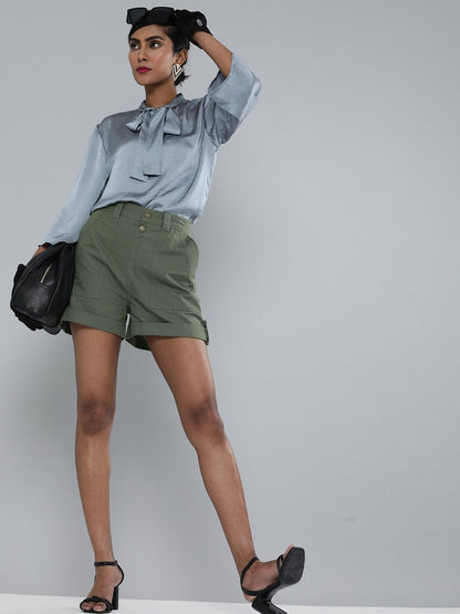 Women's Olive Front Button Shorts