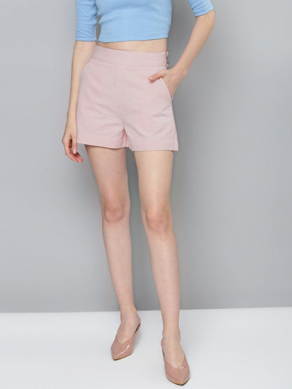 Women's Pink Side Zipper Twill Shorts