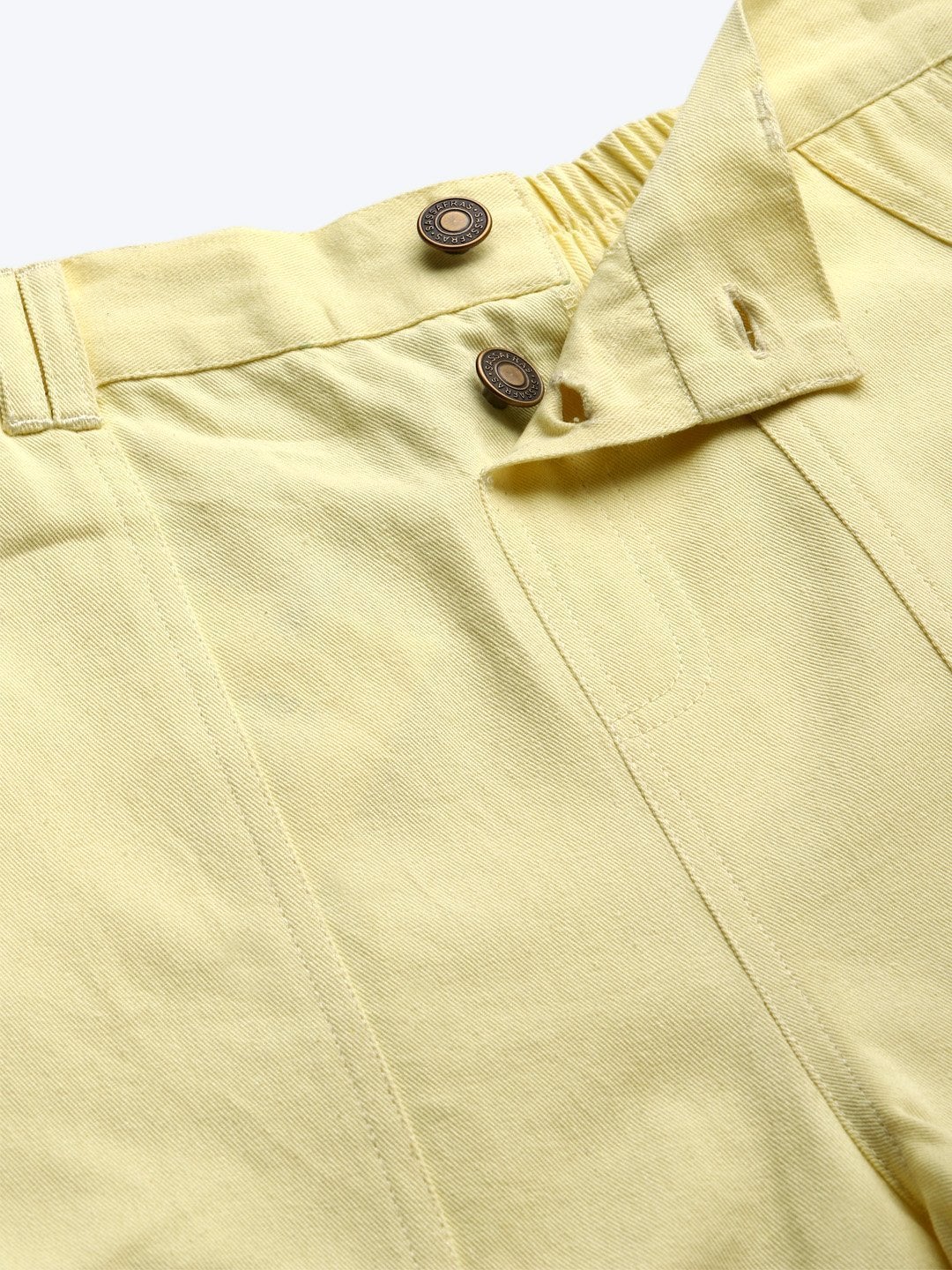 Women's Yellow Side Button Twill Shorts