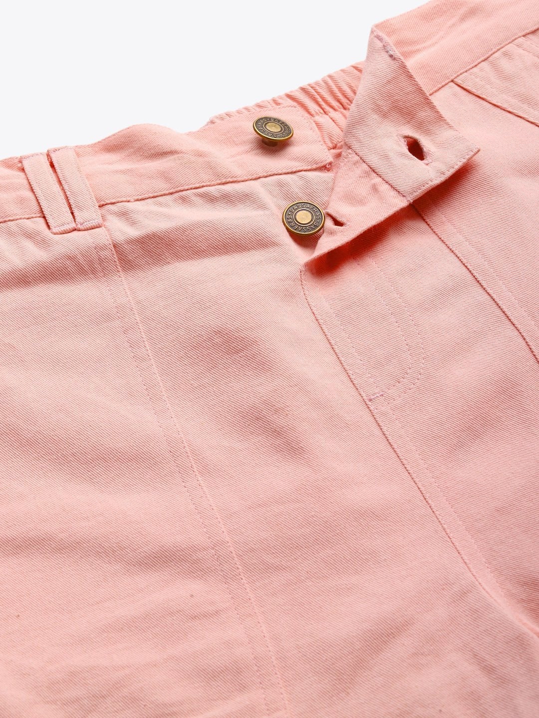 Women's Pink Side Button Twill Shorts