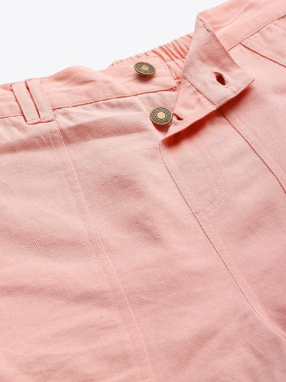 Women's Pink Side Button Twill Shorts