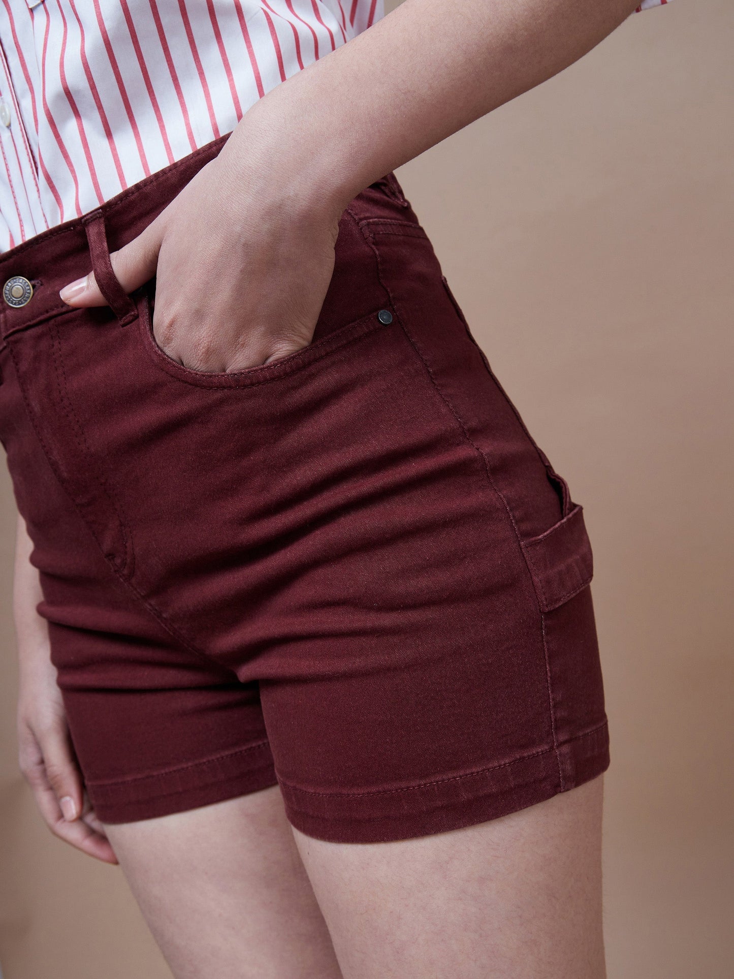 Women's Burgundy Denim Shorts