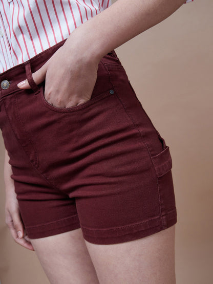 Women's Burgundy Denim Shorts