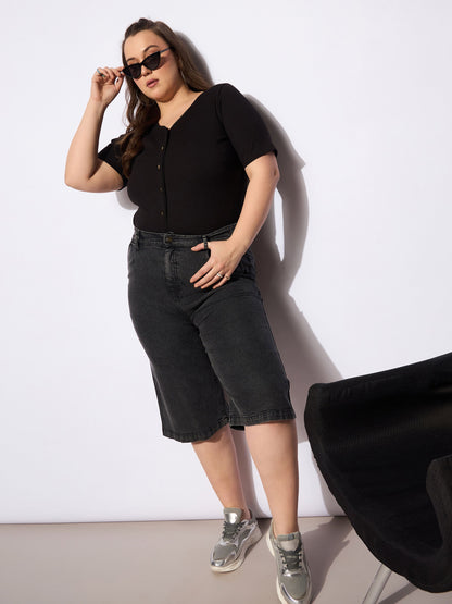 Women's Black Denim Bermuda Shor